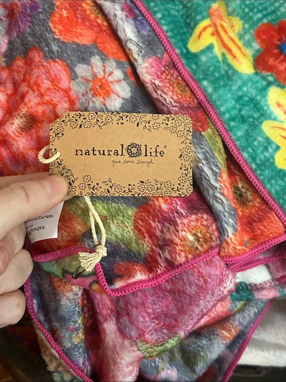 NATURAL LIFE XL Multicolor Floral Patchwork Throw with Heart Motifs